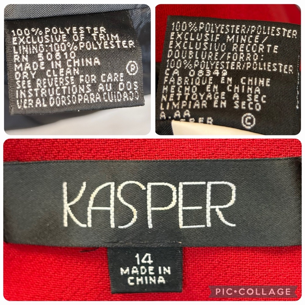 Kasper Womens 14 Blazer Red Longline Jacket Black Pick Stitch Collarless Career - Picture 7 of 10
